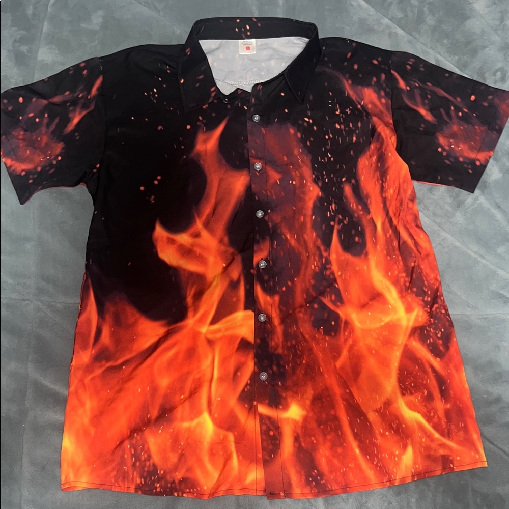 Flame Print Button-Up Shirt